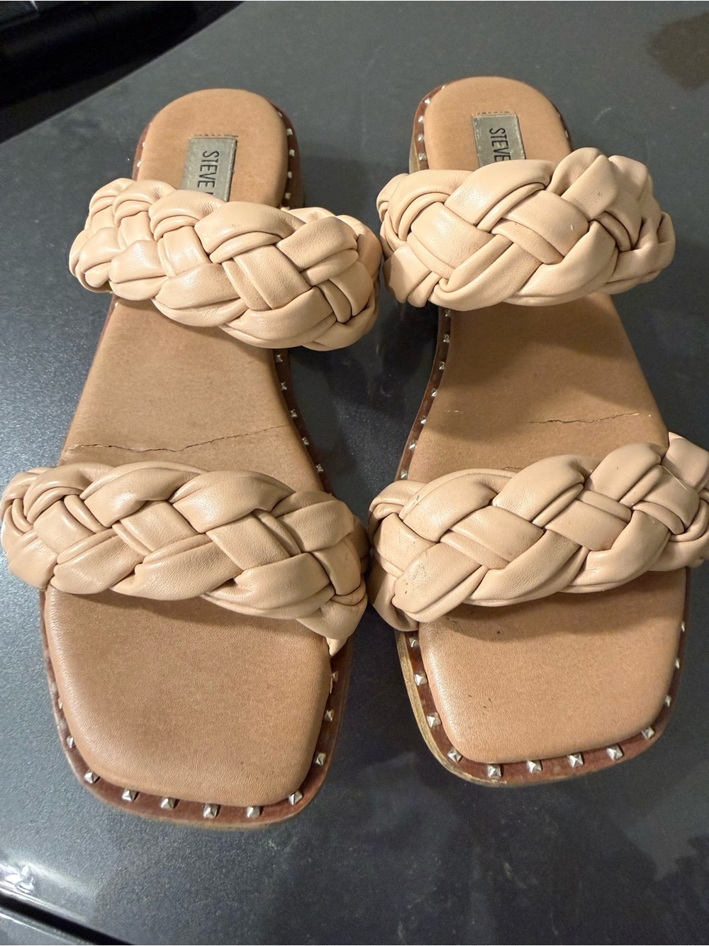 Steve Madden Nude/Tan Braided Double-Strap Slide Sandals